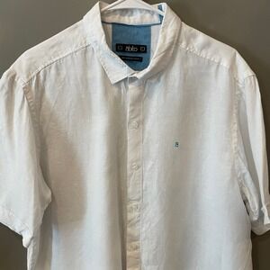 Abito Metropolitan Mens White 100% Linen Short Sleeve Button Down Shirt Size L
